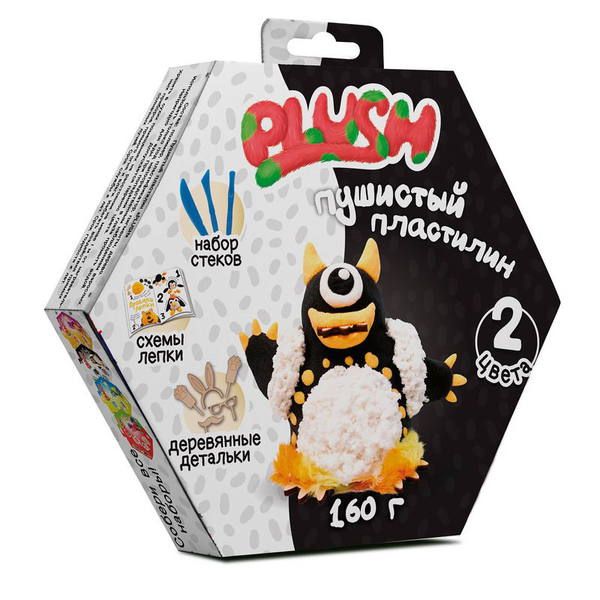 PLUSH PL02201807 Пластилин пушистый ТМ "PLUSH", черный + белый , 160 грамм, на европодвесе