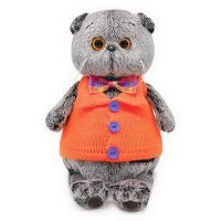 BUDI BASA Ks19-103 Мягкая игрушка Кот Басик в вязаном жилете, 19 см