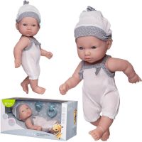 Junfa WJ-22515 Пупс Junfa Pure Baby в белых с серыми вставками песочнике и шапочке, 30см