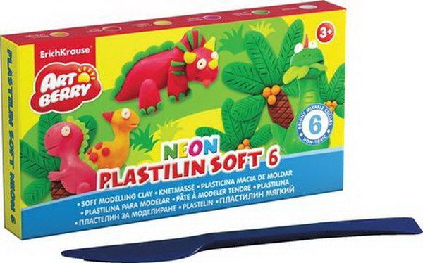 Пластилин мягкий Artberry NEON 6 цветов/120г, со стеком, в коробке