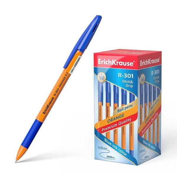 ErichKrause 39531ЕК Ручка шариковая R-301 Orange Stick&Grip 0.7, цвет чернил синий