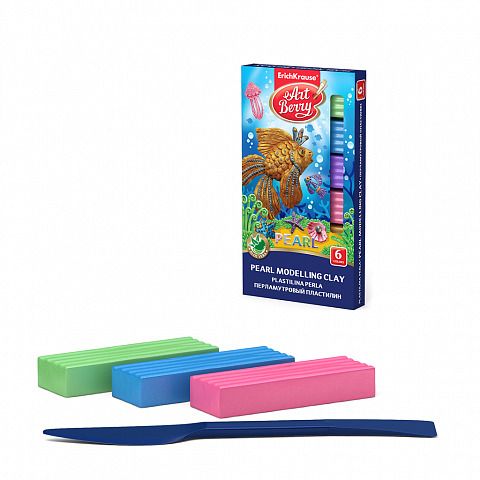 ArtBerry 46449ЕК Классический пластилин с Алоэ Вера Pearl со стеком, 6 цветов, 90г
