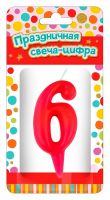 ND Play 297389 Свеча для торта ND Play Тортик цифра 6 парафиновая, цвет красный