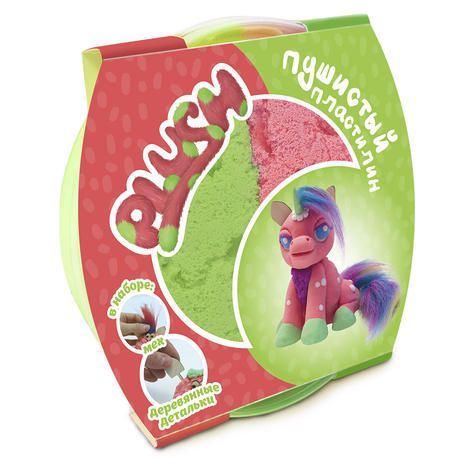 Волшебный мир PL02201801 Пластилин пушистый ТМ "PLUSH", розовый + зеленый,  160 грамм