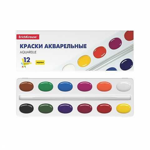 ErichKrause 50586ЕК Краски акварельные ErichKrause Basic медовые 12 цветов (в картоннои пенале)