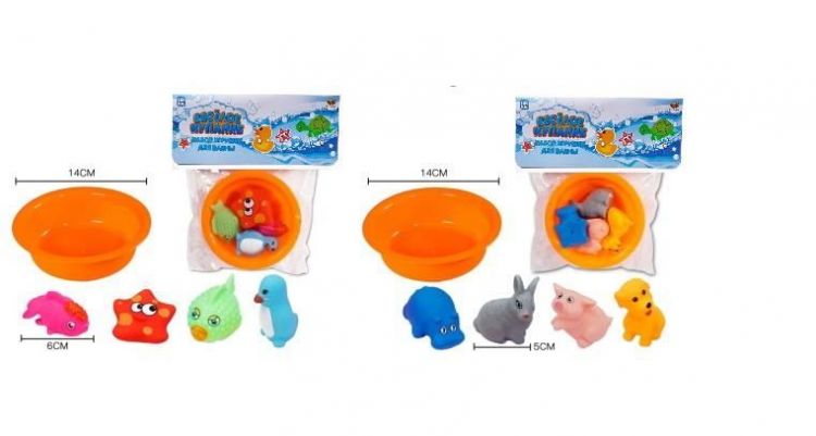ABtoys (АБтойс) PT-01503 Набор для ванной Abtoys Веселое купание 4 предмета и ванночка, 2 вида, в пакете