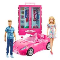 Mattel GVK05 Игровой набор Mattel Barbie Барби и Кен с гардеробом и розовой машиной кабриолет