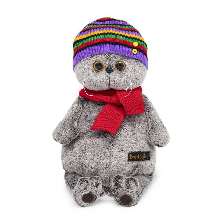 BUDI BASA Ks19-169 Мягкая игрушка BUDI BASA Кот Басик в полосатой шапке с шарфом