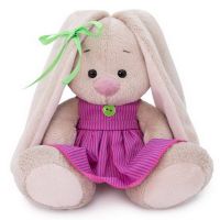BUDI BASA SidX-318 Мягкая игрушка Зайка Ми в розовом платье в полоску, 15 см
