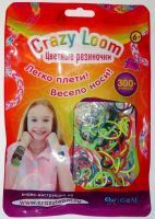 Crazy loom 01169 Цветные резиночки. Набор для плетения (300 резиночек, замочки, крючок), цветные