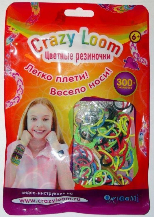 Crazy loom 01169 Цветные резиночки. Набор для плетения (300 резиночек, замочки, крючок), цветные