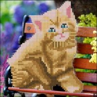Рыжий Кот ASN002 Мозаика алмазная (блестящая) 20х20см РЫЖИЙ КОТЕНОК, без подр.,на карт.,с част.запол., 15 цв.