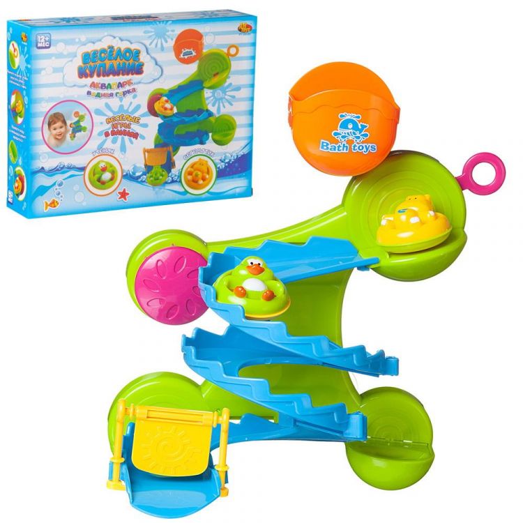 ABtoys (АБтойс) PT-00540/зеленая Набор игрушек для ванной Abtoys Веселое купание Горка-серпантин зеленая с 2 животными на кругах