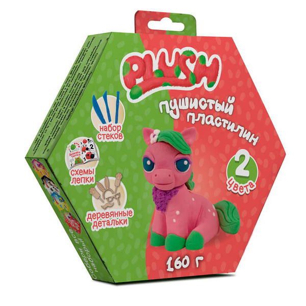 PLUSH PL02201806 Пластилин пушистый ТМ "PLUSH", розовый + зеленый, 160 грамм, на европодвесе