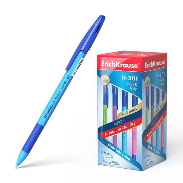 ErichKrause 42751ЕК Ручка шариковая R-301 Neon Stick&Grip 0.7, цвет чернил синий