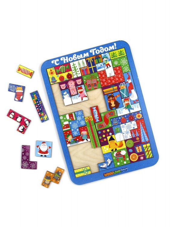 Woodlandtoys 148111 Развивающая игра Woodlandtoys Головоломка Тетрис большой С Новым Годом 28,5*19,5*0,6 см.