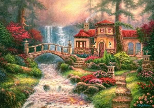 Пазл Castorland 500 деталей, Дом у водопада, средний размер элементов 1,9?1,7 см