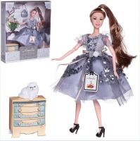 ABtoys (АБтойс) PT-01631 Кукла ABtoys "Amelia. Роскошное серебро" с котенком, платье с пайетками с прозрачными рукавами фонариками, русые волосы 30см