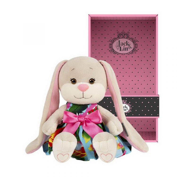 Jack&amp;Lin JL-261-20 Мягкая игрушка Maxitoys Jack&amp;Lin Зайка в Летнем Платьице с Розовым Бантом 20 см