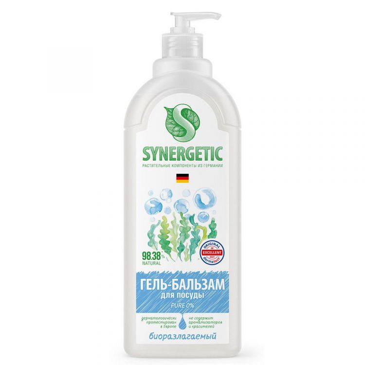 SYNERGETIC 103356 Гель-бальзам для мытья посуды SYNERGETIC биоразлагаемый PURE 0% 1л