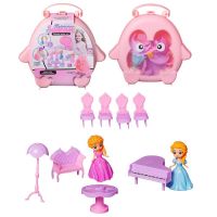 Junfa WK-15545 Игровой набор Junfa "Розовый совенок" Чемоданчик с 2 куколками и мебелью, 20,5х5х21см