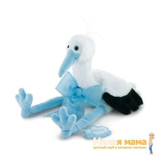 Trudi 28060 Мягкая игрушка Аист с голубым бантиком, 24см