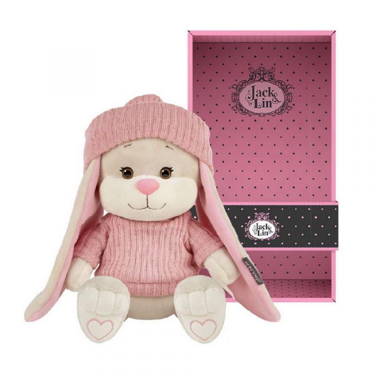 Jack&amp;Lin JL-262-20 Мягкая игрушка Maxitoys Jack&amp;Lin Зайка в Вязаном Платьице и Шапочке 20 см