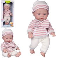Junfa WJ-22507 Пупс Junfa Pure Baby в вязаных белых штанишках и шапочке, розово-белой полосатой кофточке, 30 см