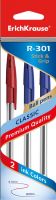 ErichKrause 42761EK Ручка шариковая R-301 CLASSIC 1.0 Stick&amp;Grip в наборе из 3 штук (пакет, две синие, одна красная)