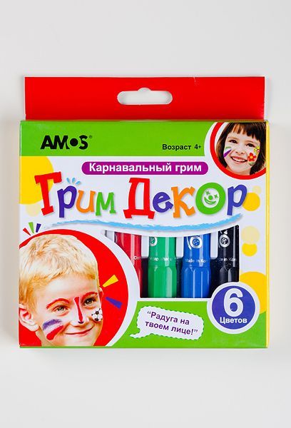 Грим-мелки 6 цветов, в картонной упаковке, с европодвесом