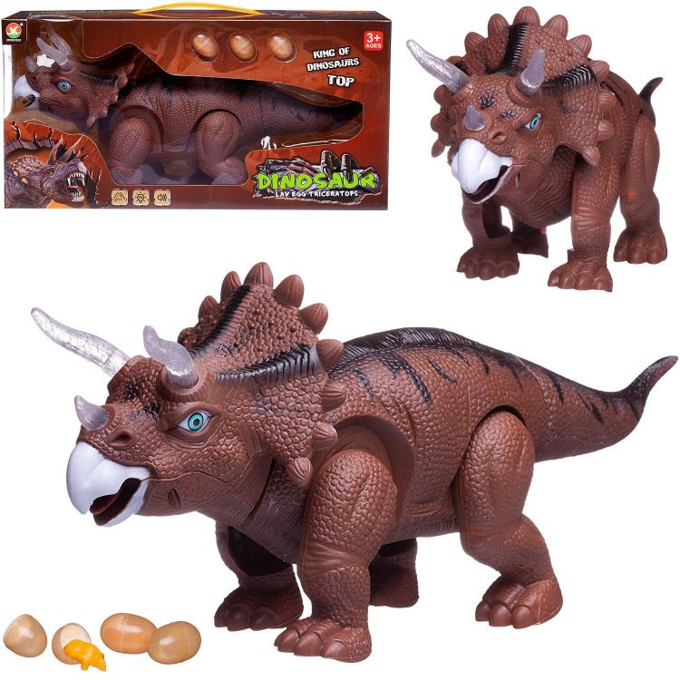 Junfa WB-00696/коричневый Динозавр Junfa Трицератопс, коричневый, электромеханический, откладывает яйца, свет, звук