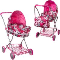 ABtoys (АБтойс) K0114 Коляска для куклы ABtoys прогулочная, с сумочкой и пластиковой корзиной, (принт "бабочки")