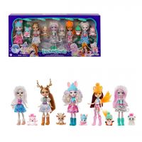 Mattel GXB20 Энчантималс Набор Снежный день с друзьями, 5 кукол с питомцами, 15 см
