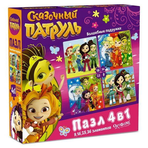 ORIGAMI 03919 Пазл 4в1 Сказочный патруль Волшебные подружки, 9-16-25-36 деталей + наклейки