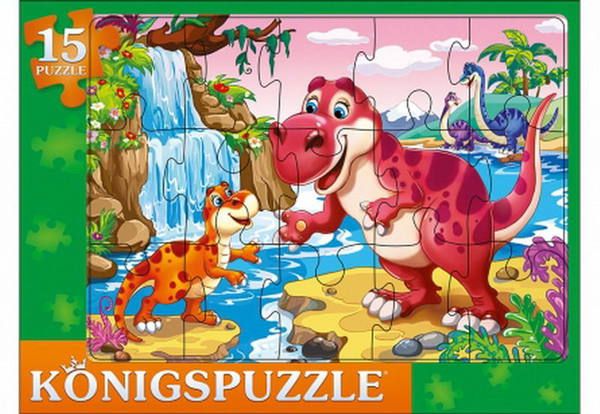 Konigspuzzle ПК15-7839 Пазл-рамка Мир динозавров, 15 элементов