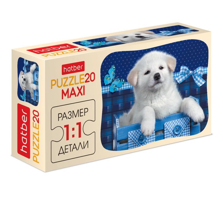 Hatber 20ПЗ5-15000 Пазл Hatber MAXI Белый щенок 20 элементов 230х165мм