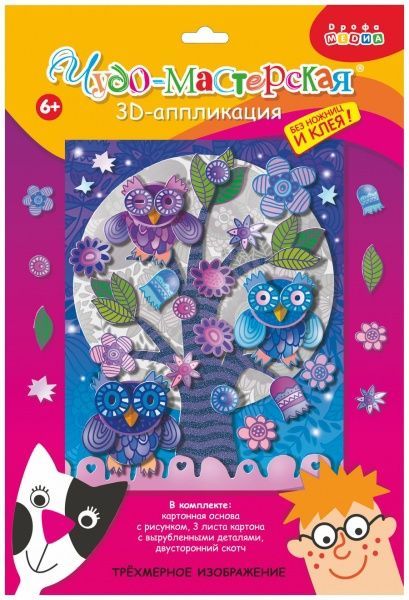 Дрофа 3003 Чудо-мастерская 3D-Аппликация Совы на ветке