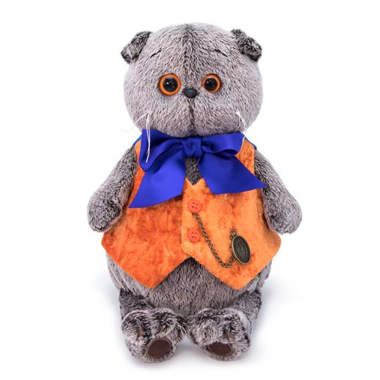 BUDI BASA Ks22-114 Мягкая игрушка Кот Басик в жилете с часами, 22 см