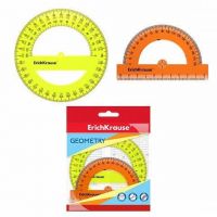 ErichKrause 49560ЕК Набор транспортиров ErichKrause Neon пластиковые 2 шт 180°/10см - оранжевый 360°/12см - желтый