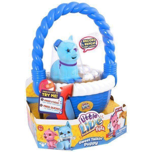 Moose 28162 Интерактивный голубой щенок Старки в корзинке