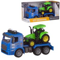 ABtoys (АБтойс) 98-615A/синий Игровой набор Junfa Грузовик с трактором, инерционный, со звуковыми и световыми эффектами, желтый, 34x12.5x17 см, 1:14