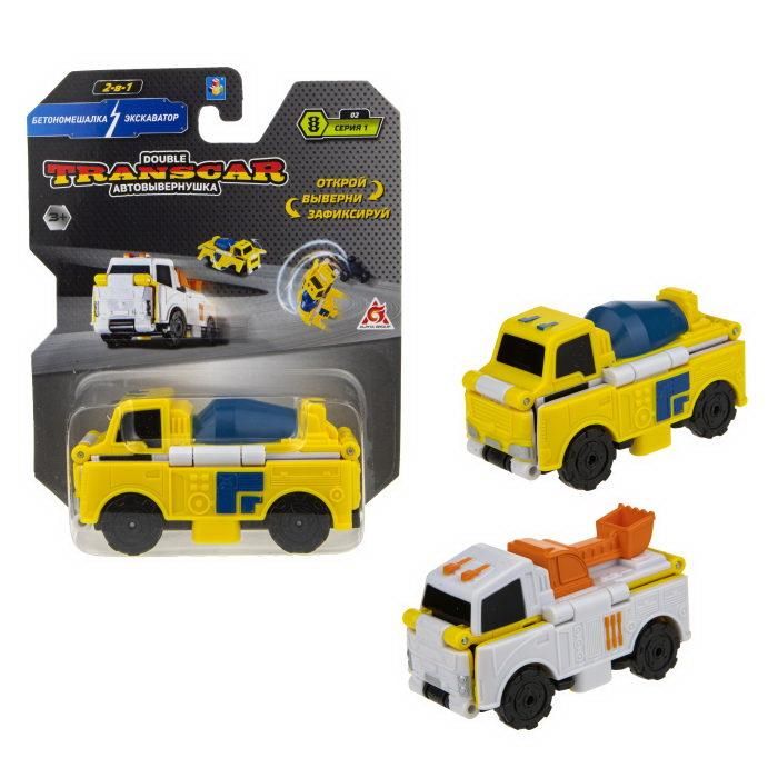 1TOY Т18278 Машинка-трансформер 1TOY Transcar Double Автовывернушка Бетономешалка - Экскаватор 8 см