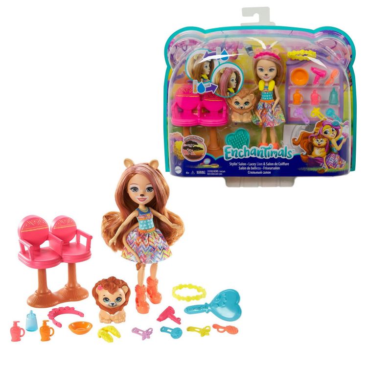 Mattel GTM29 Энчантималс Игровой набор Кукла Лейси Лёва Стильный салон