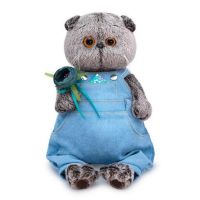 BUDI BASA Ks19-142 Мягкая игрушка BUDI BASA Кот Басик в голубом комбинезоне с розочкой 19 см