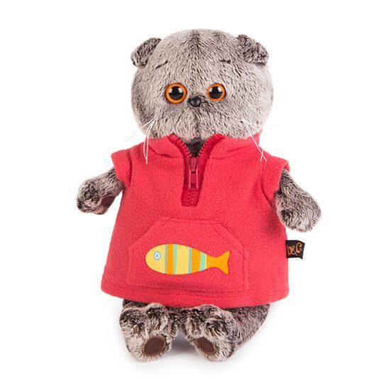BUDI BASA Ks19-068 Мягкая игрушка Кот Басик в красном флисовом жилете, 19 см