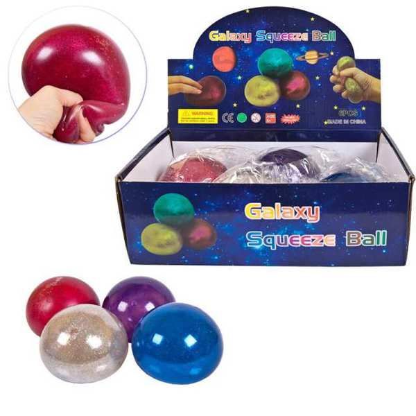 JUNFA H6239A/1 Игрушка-антистресс. Мяч с глиттером, 10 см., 6 шт в ассортименте