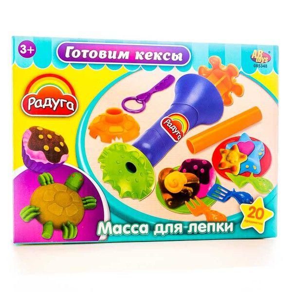 MERX Limited 085348 Набор Масса для лепки. Готовим кексы, 4 шт баночек разных цветов  с тематическими аксессуарами,  20 предметов