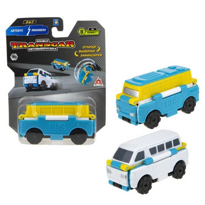 1TOY Т18280 Машинка-трансформер 1TOY Transcar Автовывернушка 2в1 Автобус – Минивэн 8 см