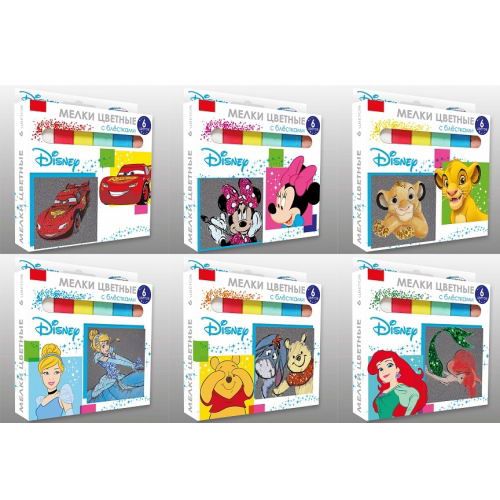 CENTRUM 70349 Набор мелков CENTRUM Мел цветной Disney 6 штукук с блестками, 6 мелков и 1 упаковка блесток