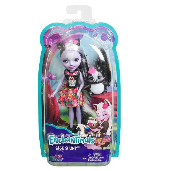 Mattel DYC75 Энчантималс Кукла Седж Скунси с любимой зверушкой, 15 см